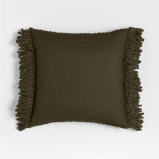 Chunky Woven Wool Fringe 23"x23" Burnt Green Throw Pillow Cover