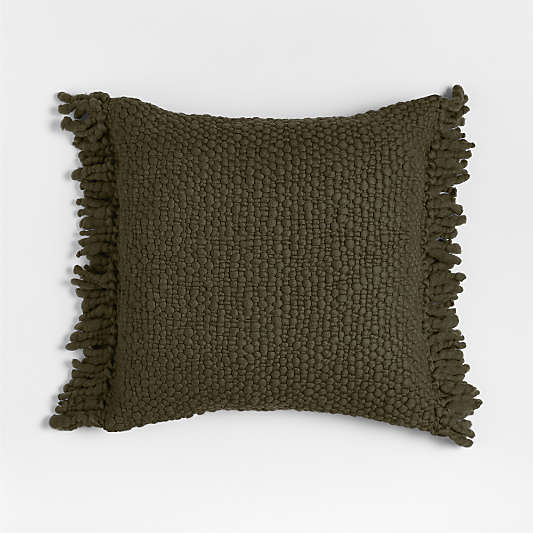 Chunky Woven Wool Fringe 23"x23" Burnt Green Throw Pillow with Down-Alternative Insert