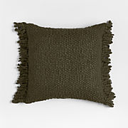Chunky Woven Wool Fringe 23"x23" Burnt Green Throw Pillow Cover