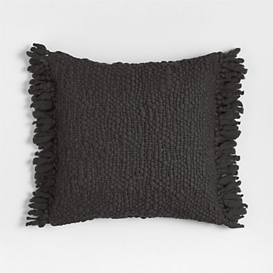 View Chunky Woven Wool Fringe 23"x23" Storm Grey Throw Pillow with Feather Insert details