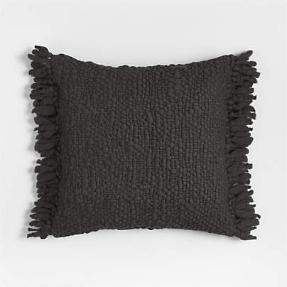 Chunky Woven Wool Fringe 23"x23" Storm Grey Throw Pillow with Feather Insert