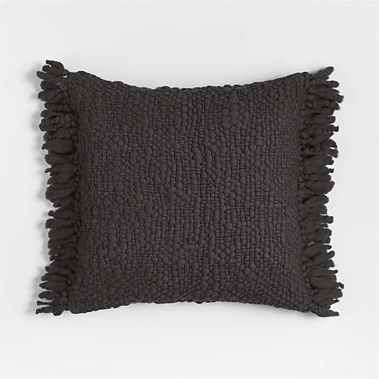 Chunky Woven Wool Fringe 23"x23" Storm Grey Throw Pillow Cover