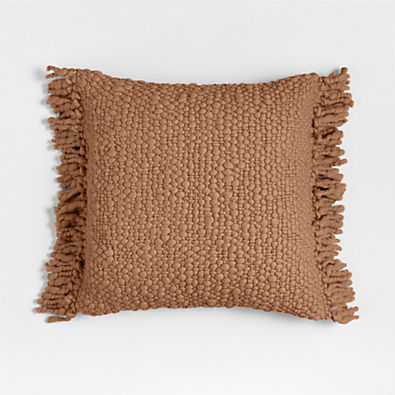 View Chunky Woven Wool Fringe 23"x23" Sierra Tan Throw Pillow with Down-Alternative Insert details