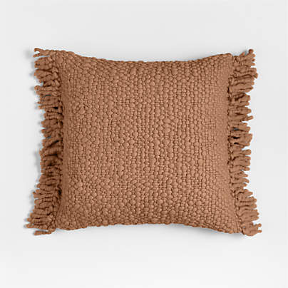 Chunky Woven Wool Fringe 23"x23" Sierra Tan Throw Pillow with Feather Insert