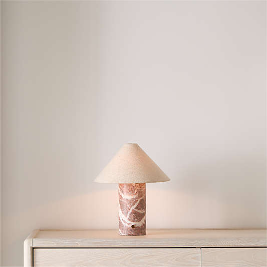 Chez Red Marble Mini Table Lamp with Fabric Shade 14"