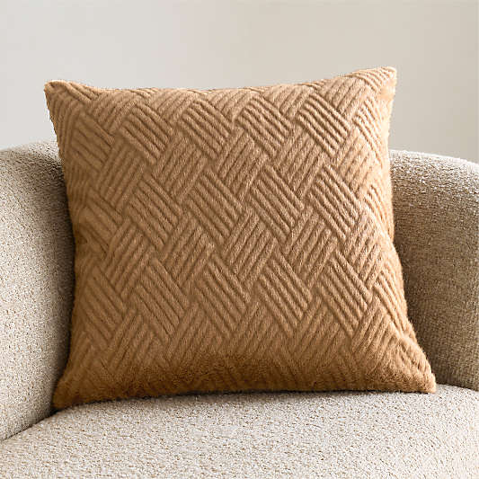 CiCi Faux Fur 23"x23" Camel Tan Throw Pillow Cover by Laura Harrier and Tiffany Howell