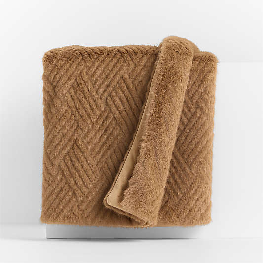 CiCi Faux Fur 70"x55" Camel Tan Throw Blanket by Laura Harrier and Tiffany Howell