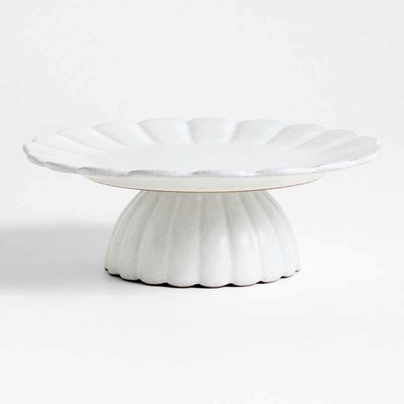 Cielo Scalloped White Terracotta Pedestal Cake Stand - image 0 of 3