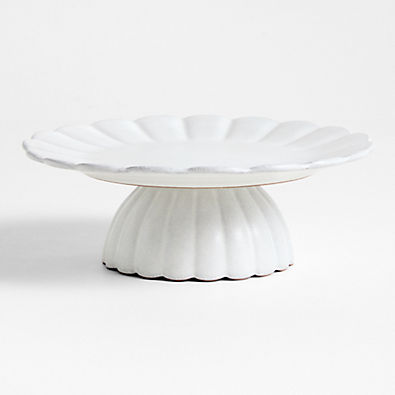 View Cielo Scalloped White Terracotta Pedestal Cake Stand details