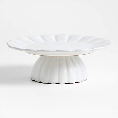 Cielo Scalloped White Terracotta Pedestal Cake Stand