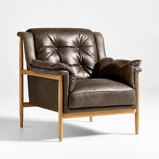 Cigar Wood and Leather Accent Chair