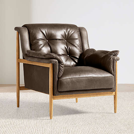 Cigar Wood and Leather Accent Chair