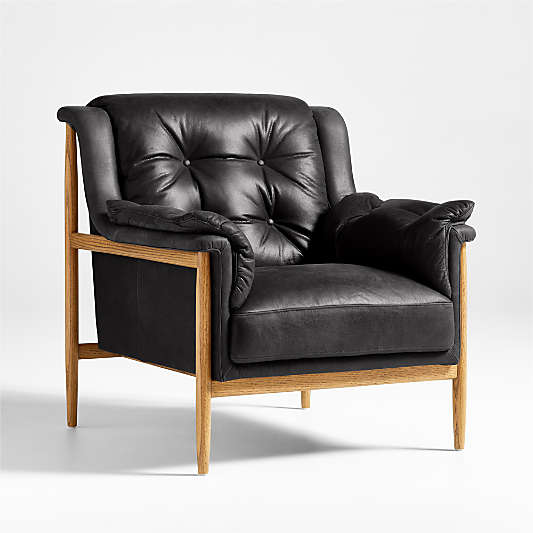 Cigar Wood and Leather Accent Chair