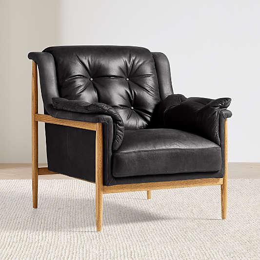Cigar Wood and Leather Accent Chair