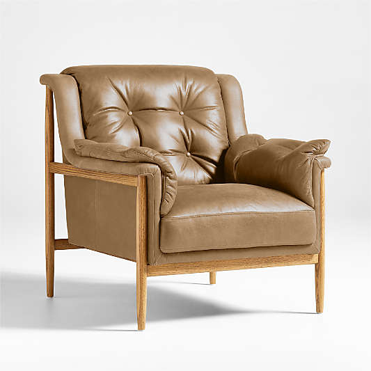 Cigar Wood and Leather Accent Chair