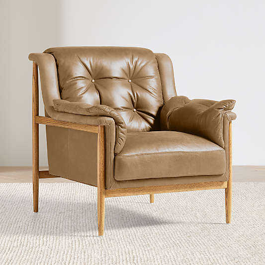 Cigar Wood and Leather Accent Chair