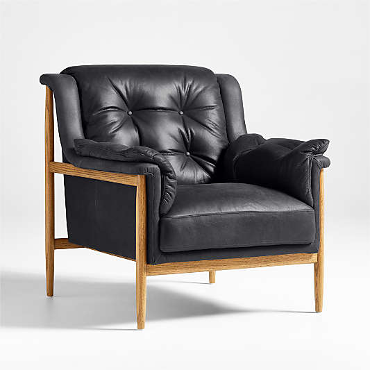 Cigar Wood and Leather Accent Chair