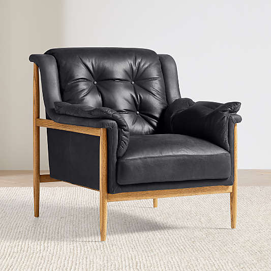 Cigar Wood and Leather Accent Chair