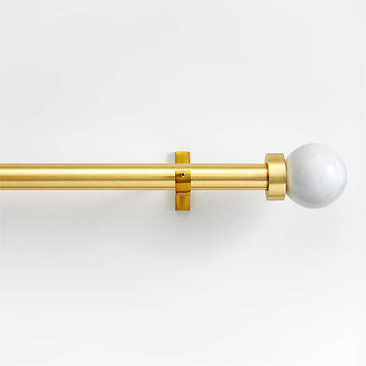 Brass 1" Curtain Rod and Large Marble Round End Cap Finials Set 48"-88"