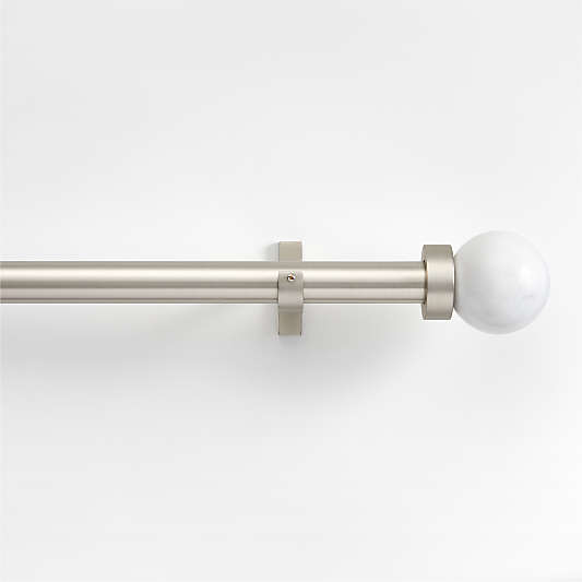 Brushed Nickel 1" Curtain Rod and Large Marble Round End Cap Finials Set 48"-88"