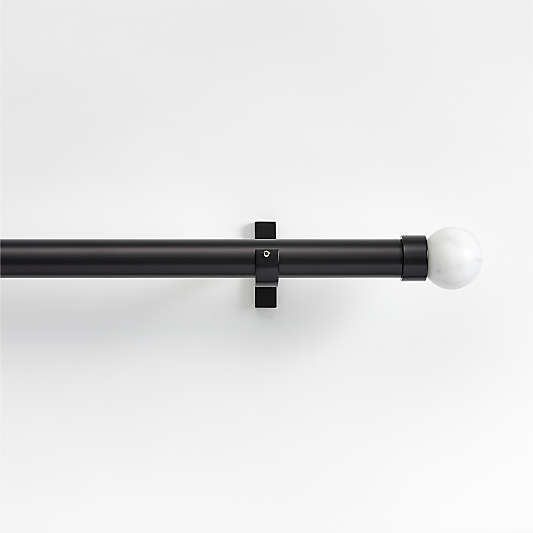 Black 1" Curtain Rod and Small Marble Round End Cap Finials Set 28"-48"