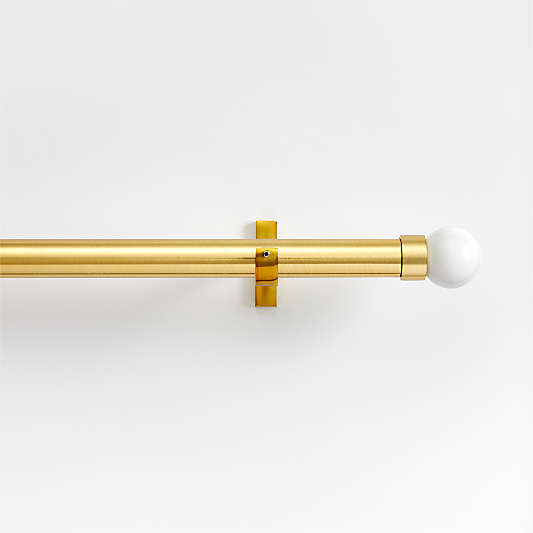 Brass 1" Curtain Rod and Small Marble Round End Cap Finials Set 28"-48"