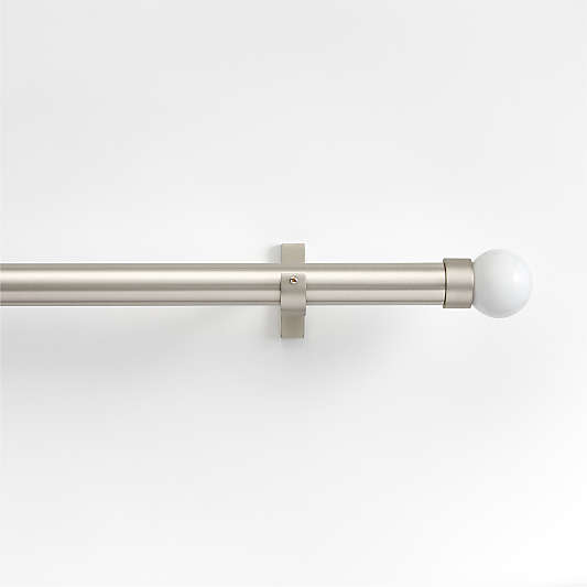 Brushed Nickel 1" Curtain Rod and Small Marble Round End Cap Finials Set 28"-48"