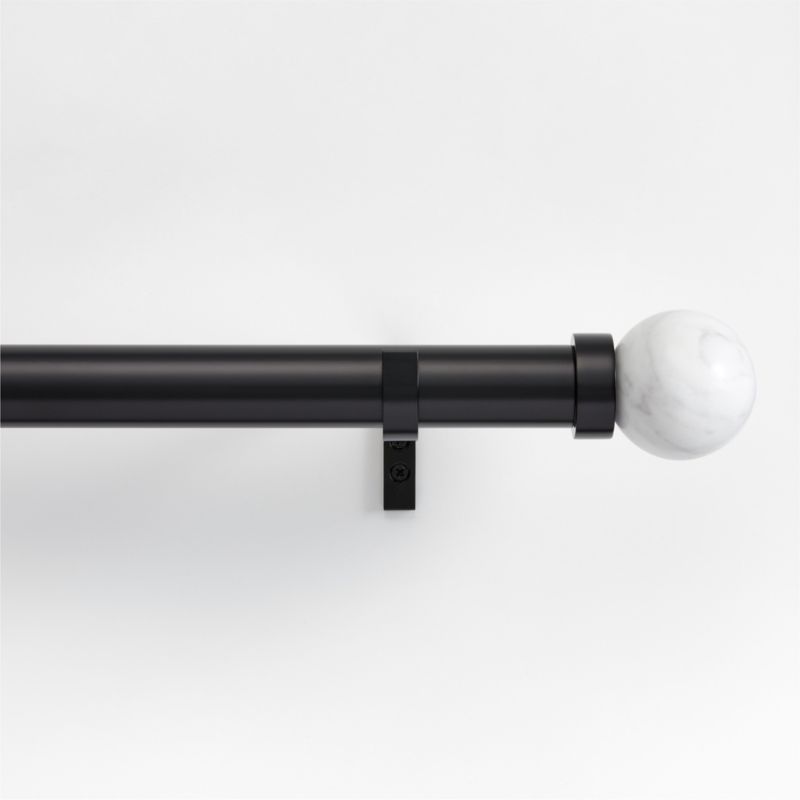 Black 1.5" Standard Curtain Rod and Large Round Marble End Cap Finials Set 88"-120" - image 0 of 4