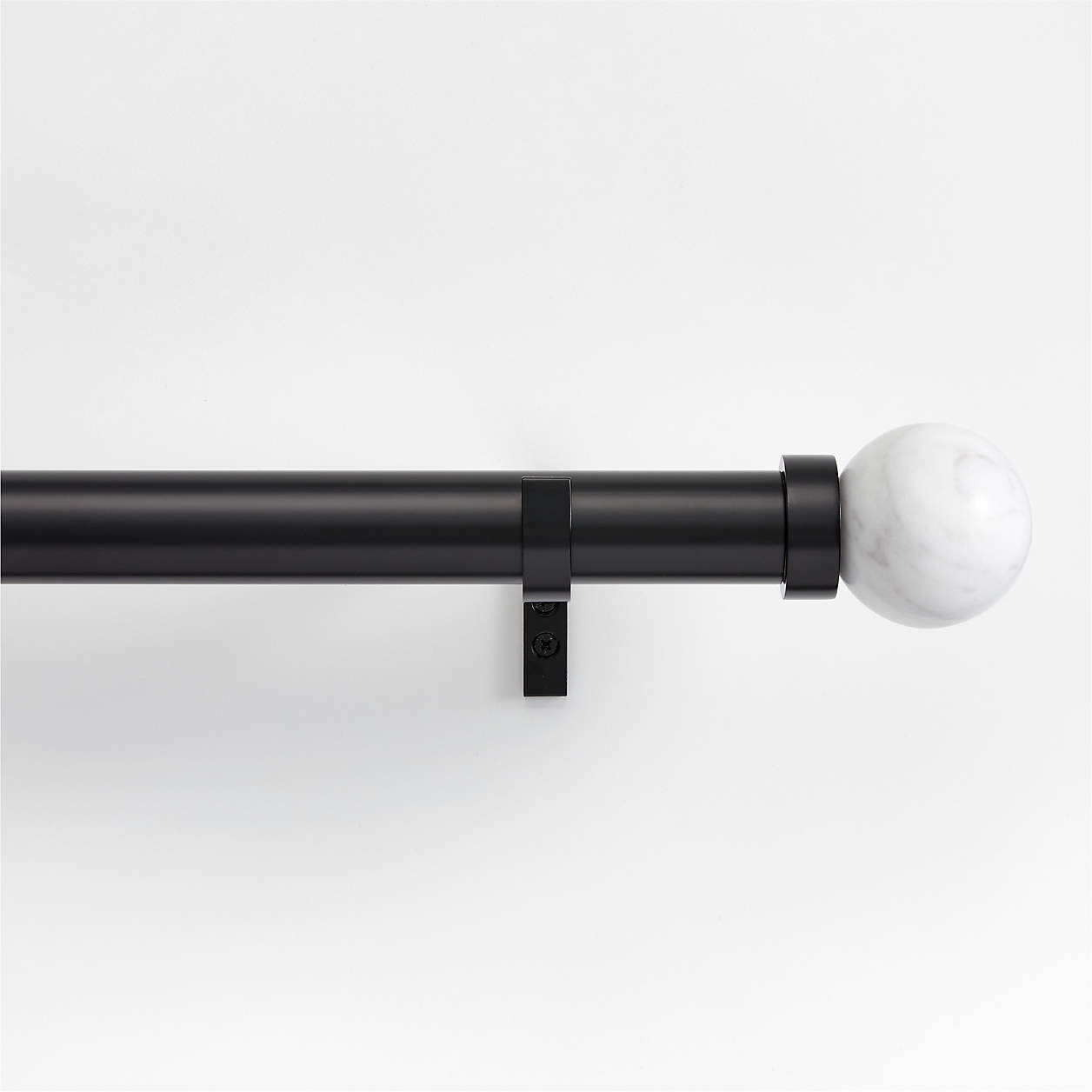 Black 1.5" Standard Curtain Rod and Large Round Marble End Cap Finials
