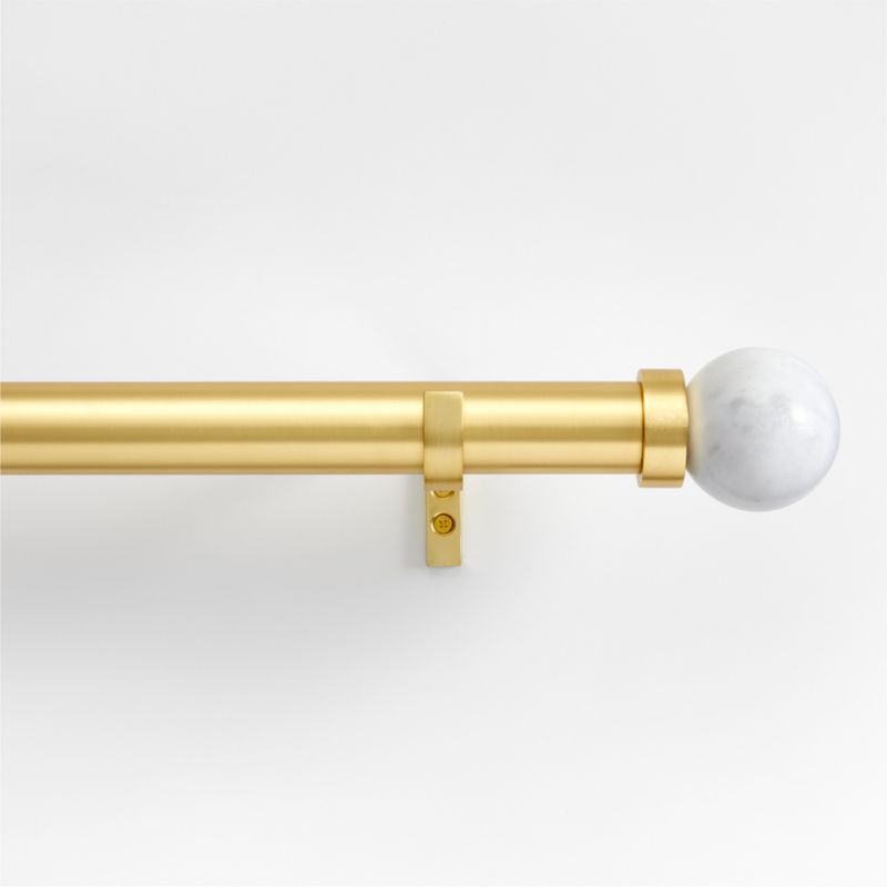 Brass 1.5" Standard Curtain Rod and Large Round Marble End Cap Finials Set 88"-120" - image 0 of 4