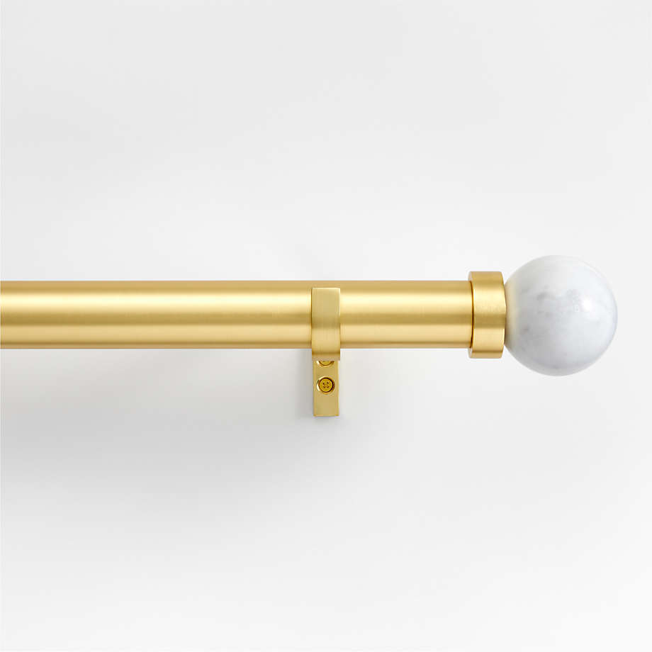 Brass 1.5" Standard Curtain Rod and Large Round Marble End Cap Finials Set 48"-88"