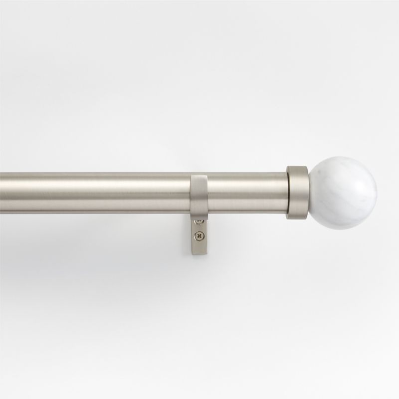 Brushed Nickel 1.5" Standard Curtain Rod and Large Round Marble End Cap Finials Set 88"-120" - image 0 of 4