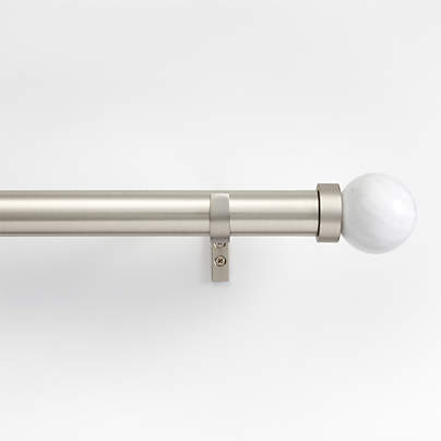 Brushed Nickel 1.5" Standard Curtain Rod and Large Round Marble End Cap Finials Set 88"-120"