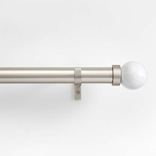 Brushed Nickel 1.5" Standard Curtain Rod and Large Round Marble End Cap Finials Set 48"-88"