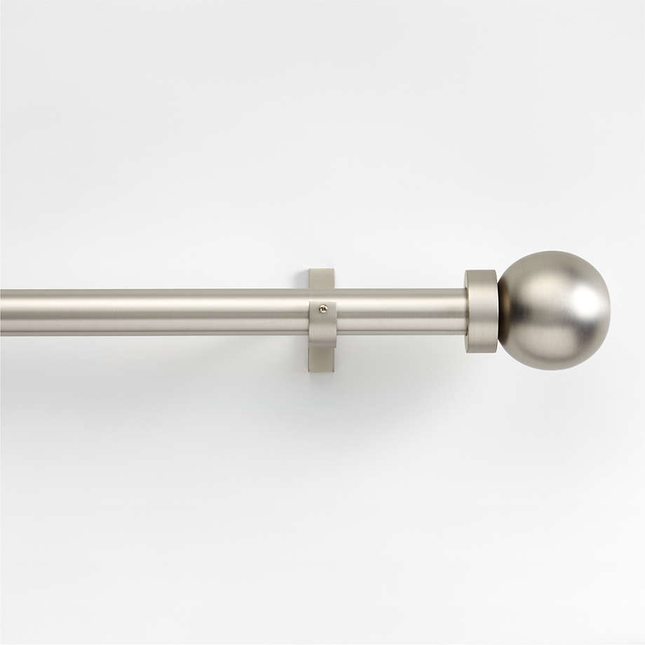 Brushed Nickel 1" Curtain Rod and Large Round End Cap Finials Set 88"120" Crate & Barrel