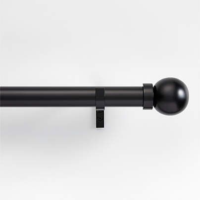 Black 1.5" Standard Curtain Rod and Large Round End Cap Finials Set 28"-48"