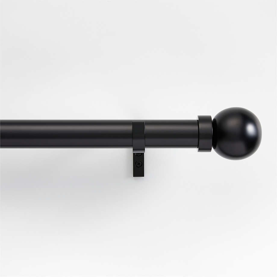 Black 1.5" Standard Curtain Rod and Large Round End Cap Finials Set 48