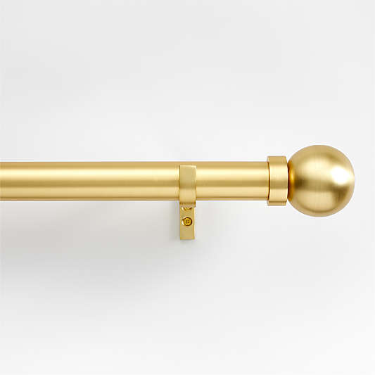 Brass 1.5" Standard Curtain Rod and Large Round End Cap Finials Set 88"-120"