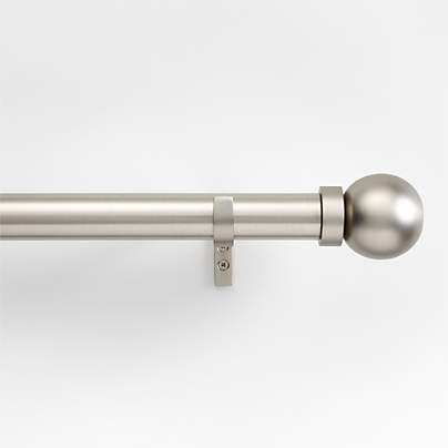 Brushed Nickel 1.5" Standard Curtain Rod and Large Round End Cap Finials Set 28"-48"