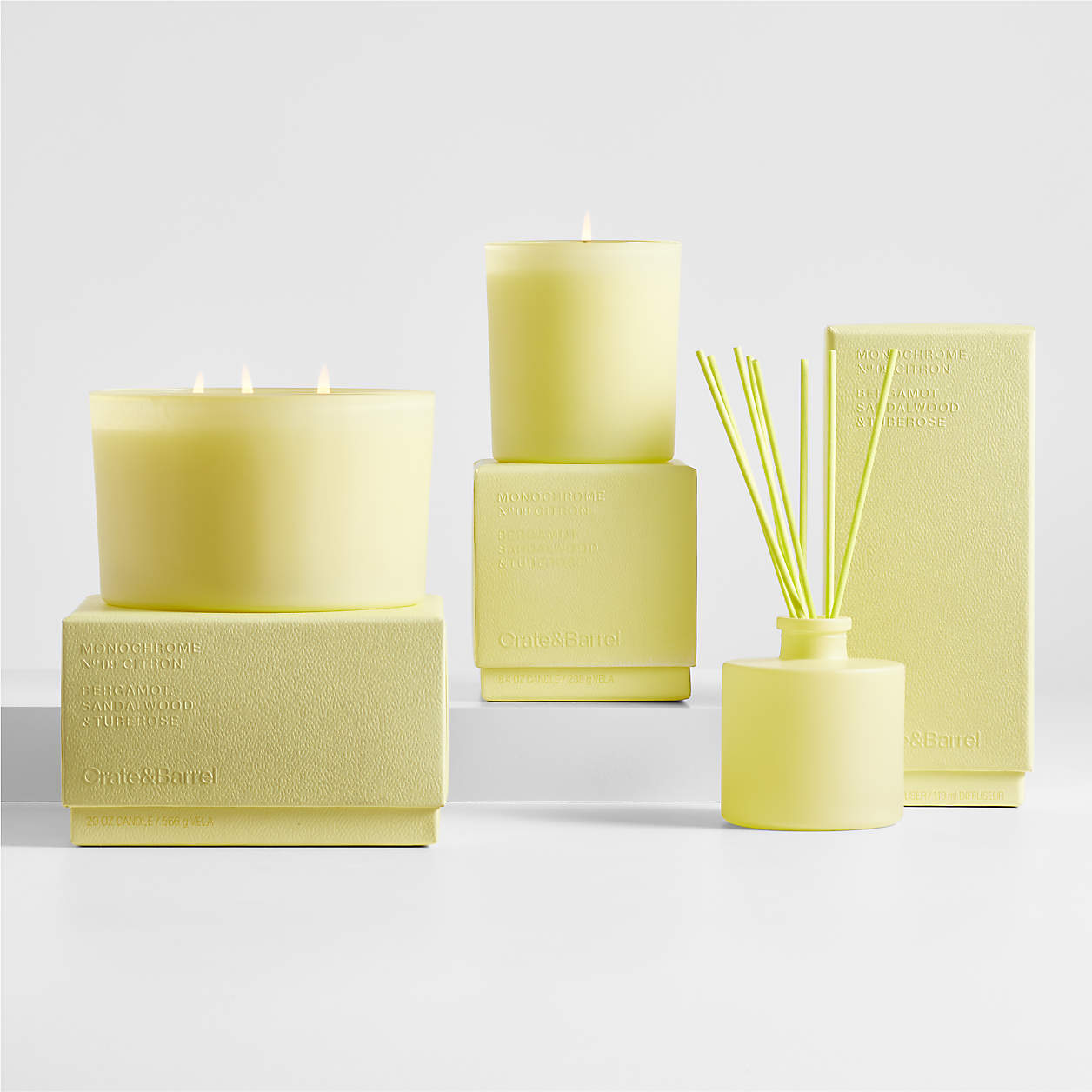 Monochrome No. 9 Citron Scented Candles and Reed Diffuser Bergamot, Sandalwood and Tuberose