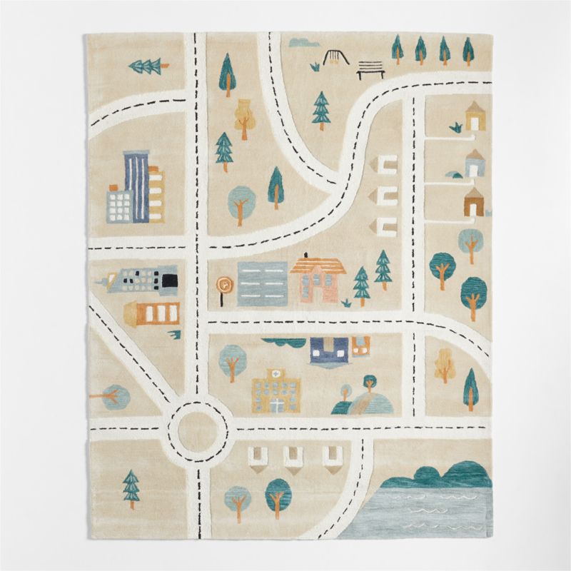 City Roadmap Interactive Wool Kids Area Rug 5x8
