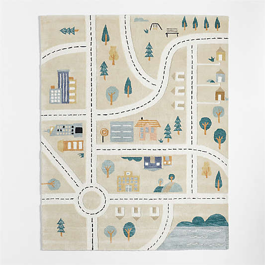 City Roadmap Interactive Wool Kids Area Rug