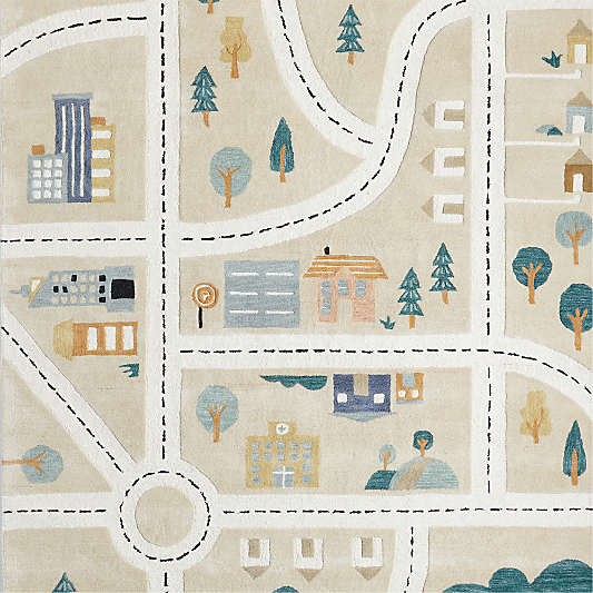 City Roadmap Interactive Wool Kids Area Rug