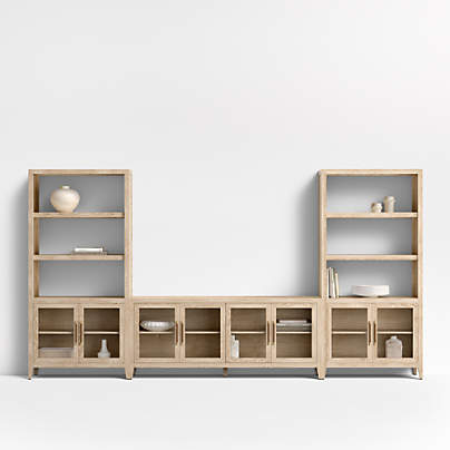 Clairemont Natural Wood Storage Media Console Set (147"-164")