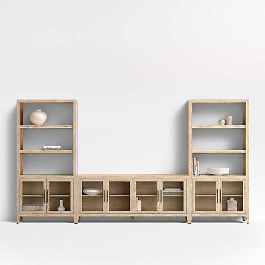 Clairemont Natural Wood Storage Media Console Set (147"-164")