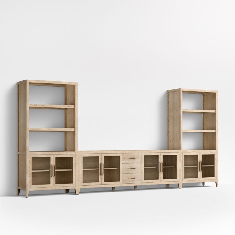 Clairemont  Natural Wood Storage Media Console with 2 Storage Bookcases 163" - image 3 of 6