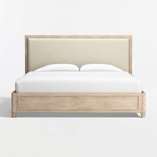 Clairemont Natural Oak Wood Upholstered Bed