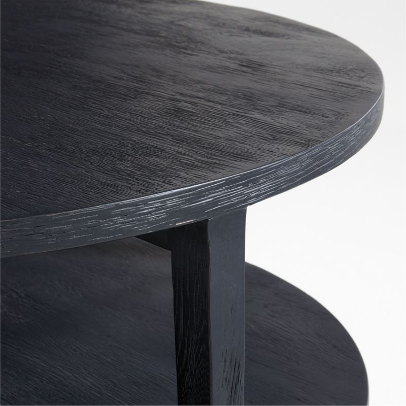 Clairemont Ebonized Oak Wood 48" Round Coffee Table with Shelf