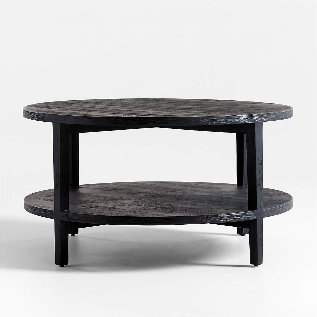 Clairemont Round Ebonized Coffee Table with Shelf | Crate & Barrel
