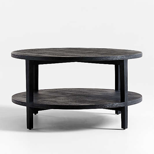 Clairemont Ebonized Oak Wood 48" Round Coffee Table with Shelf